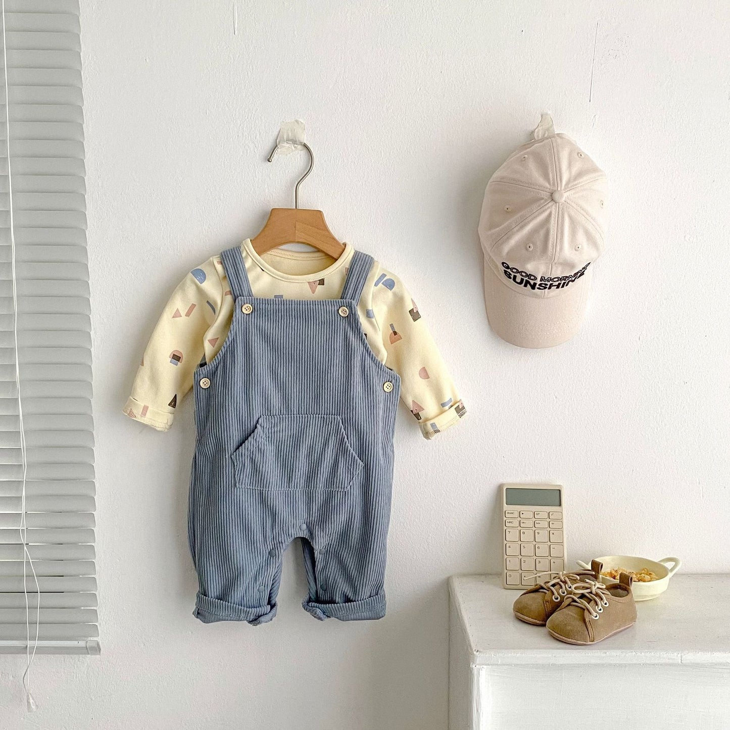 【BABY】ブルーリブサロペット、無地シンプル系TシャツSK062402