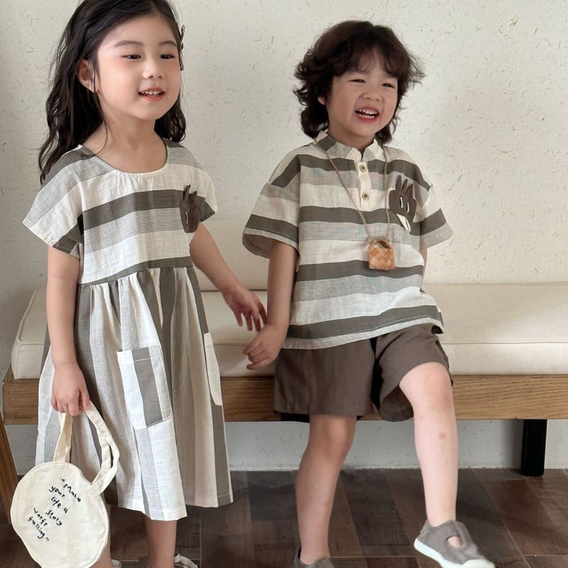 【BABY&KID】夏新作 ブラウンボーダーセットアップ、ワンピースSK0631011