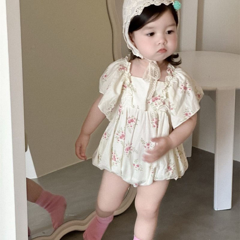【BABY】夏新作 フラワー、ドット柄ロンパースSK082305