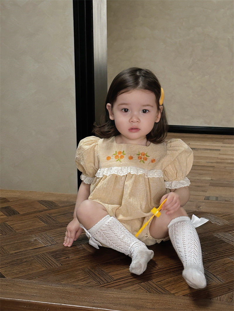 【BABY】夏新作 フラワー刺繍レースロンパースSK082313