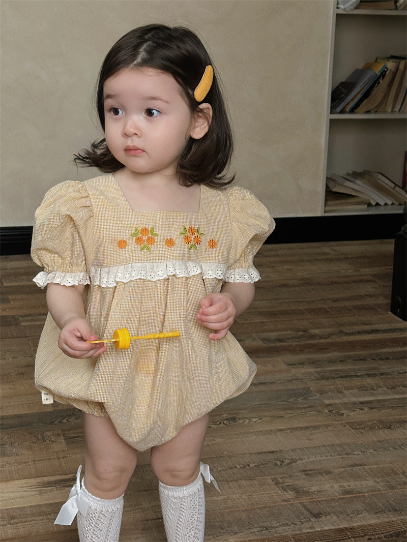 【BABY】夏新作 フラワー刺繍レースロンパースSK082313