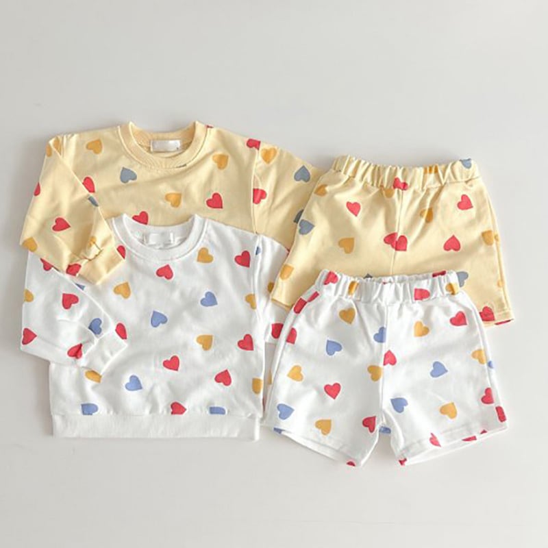 【BABY&KIDS】INS風カジュアルハート柄長袖シャツ&短パンツSK060109