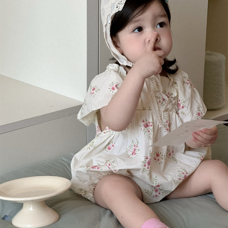 【BABY】夏新作 フラワー、ドット柄ロンパースSK082305
