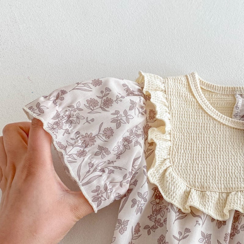 【BABY】夏新作 蝶結び付きパープル花ロンパースSK071004