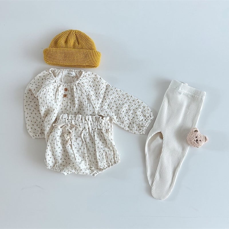 【BABY】可愛いドット、フラワートップス&ブルマSK062104