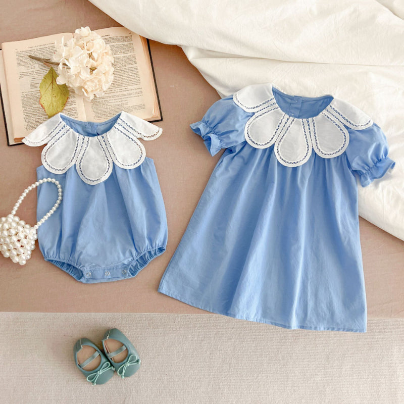 【姉妹服】夏新作 花びら襟ロンパース、ワンピースSK081623