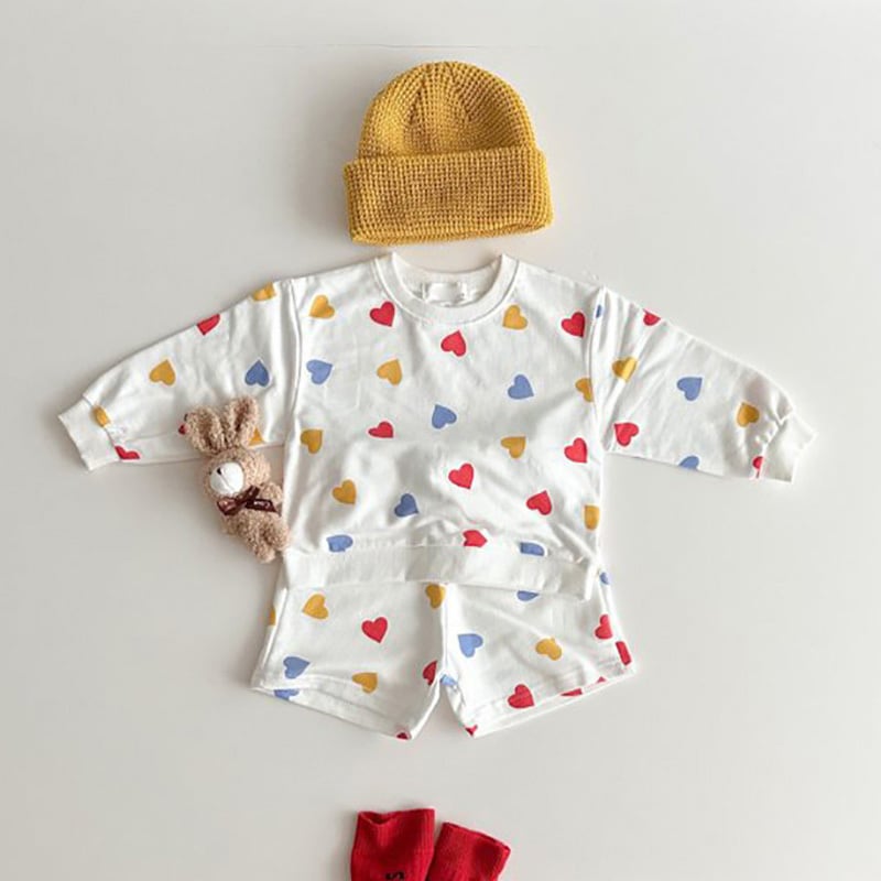 【BABY&KIDS】INS風カジュアルハート柄長袖シャツ&短パンツSK060109