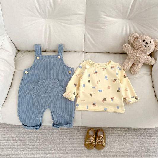 【BABY】ブルーリブサロペット、無地シンプル系TシャツSK062402