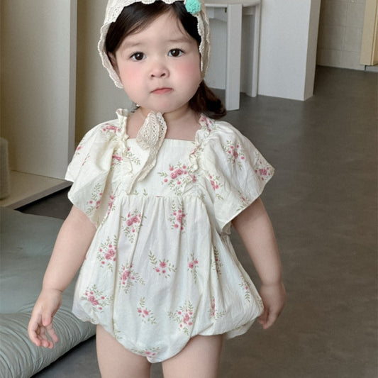 【BABY】夏新作 フラワー、ドット柄ロンパースSK082305