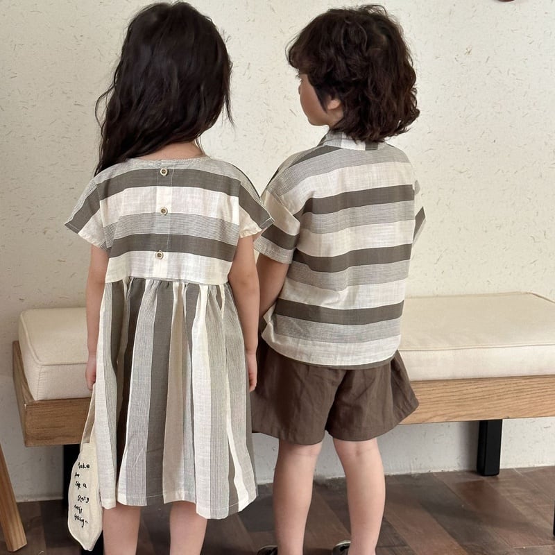 【BABY&KID】夏新作 ブラウンボーダーセットアップ、ワンピースSK0631011