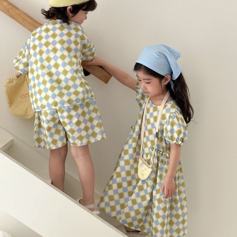 【BABY&KID】夏新作 チェッカーボードセットアップ、ワンピースSK063108