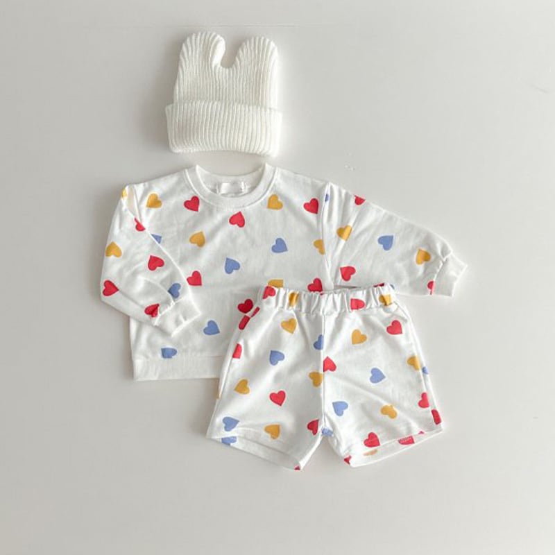 【BABY&KIDS】INS風カジュアルハート柄長袖シャツ&短パンツSK060109