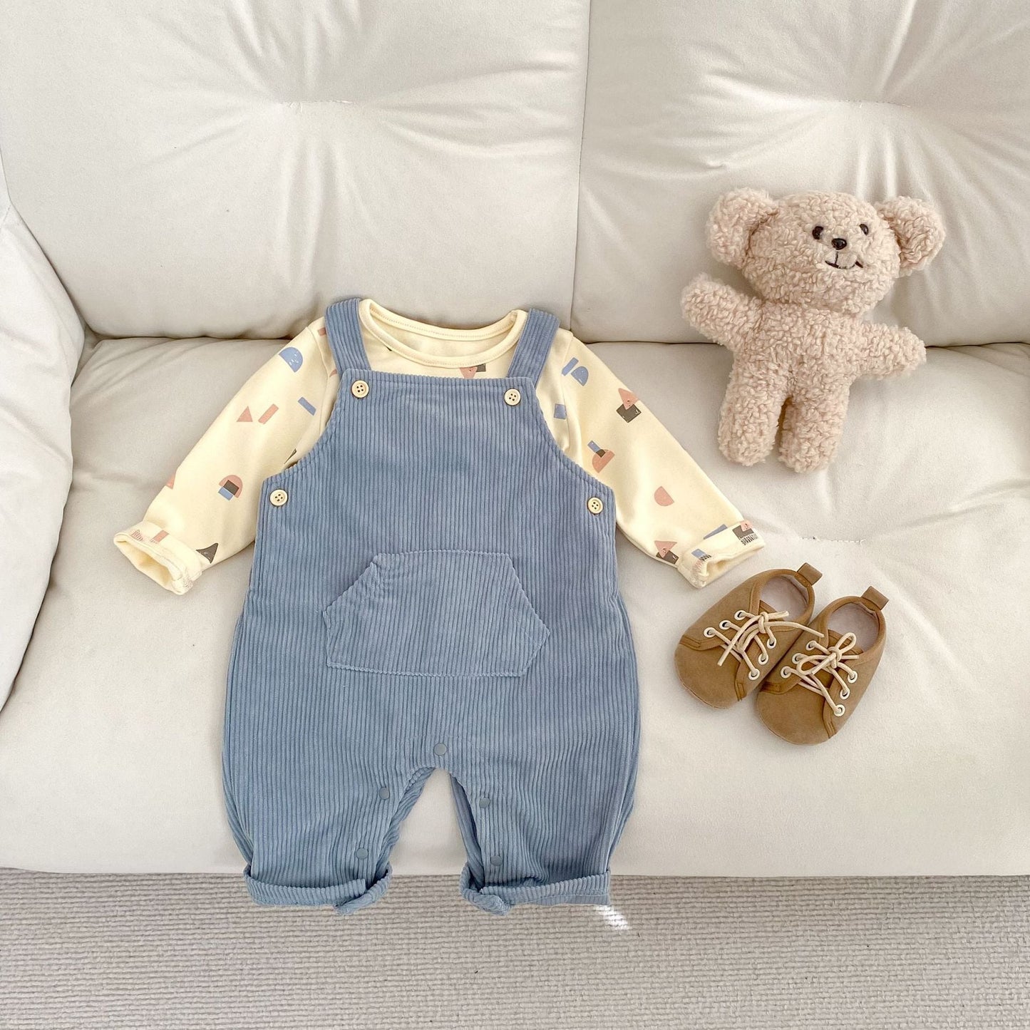 【BABY】ブルーリブサロペット、無地シンプル系TシャツSK062402