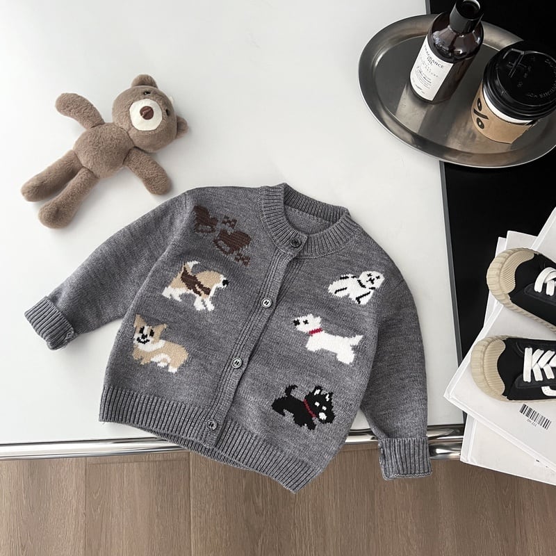 【BABY&KID】可愛いペット柄グレーカーディガンSK051408