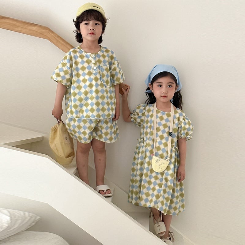 【BABY&KID】夏新作 チェッカーボードセットアップ、ワンピースSK063108