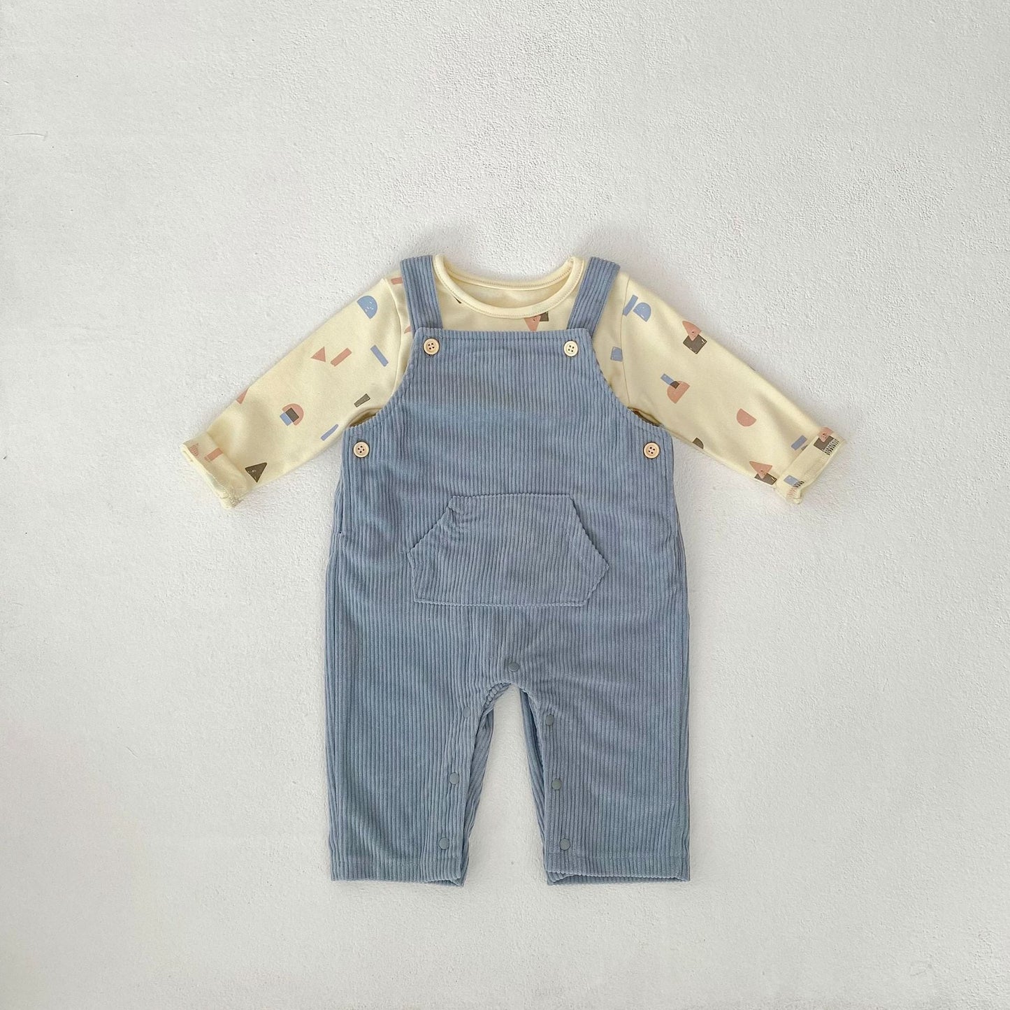 【BABY】ブルーリブサロペット、無地シンプル系TシャツSK062402