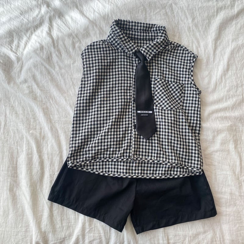 【BABY&KID】夏新作 ブラックチェックセットアップ、ワンピースSK063022