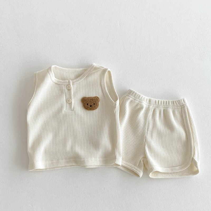 【BABY】夏新作 クマ柄ワッフルノースリーブセットアップSK062914