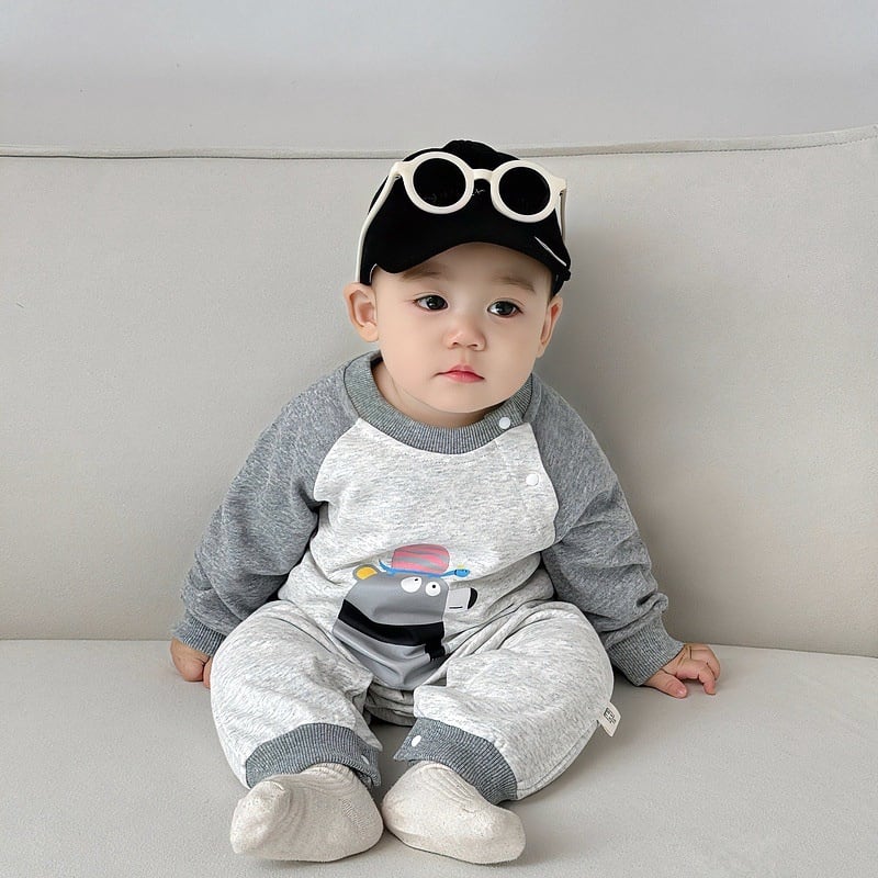 【BABY】カラーバリカートゥーン柄ロンパースSK051406