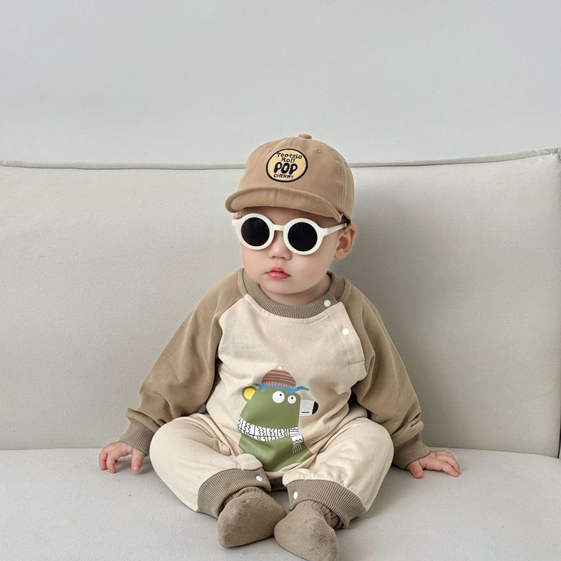 【BABY】カラーバリカートゥーン柄ロンパースSK051406
