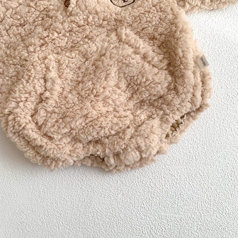 【BABY】冬新作クマ柄帽子付き起毛ロンパース 全2色SK11389
