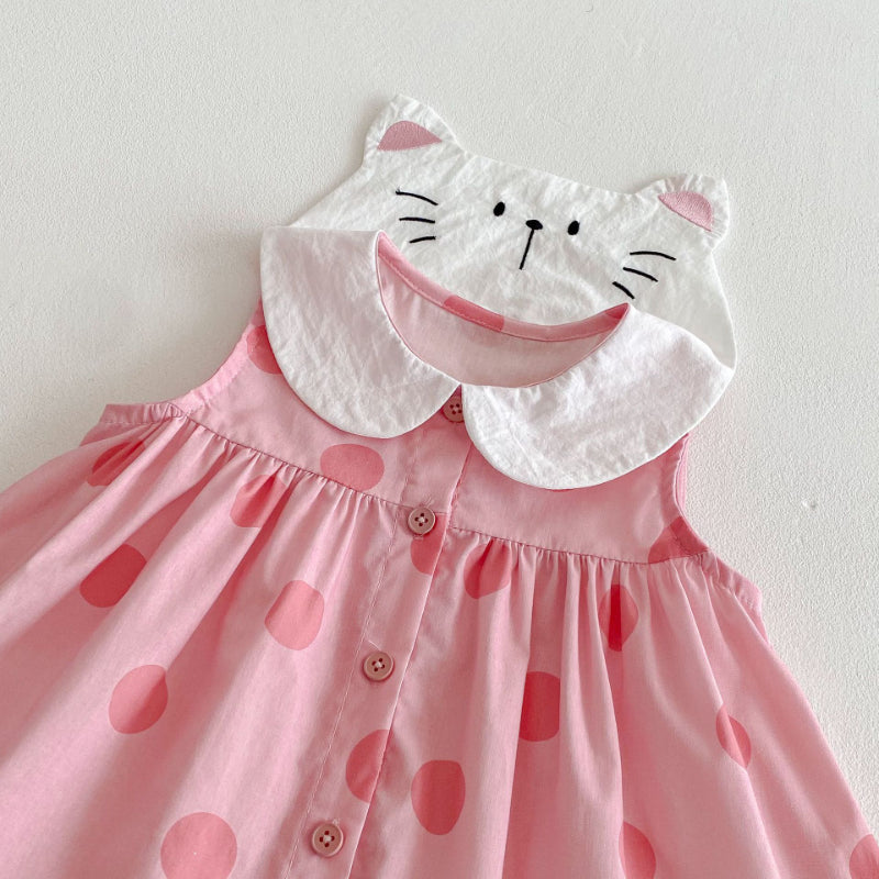 【BABY&KID】夏新作 ネコプリントTシャツ、ワンピ、サロペット、ドットパンツセットSKO71201