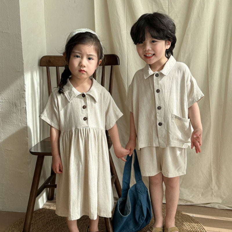 【BABY&KID】夏新作 ナチュラル亜麻セットアップ、ワンピースSK063016