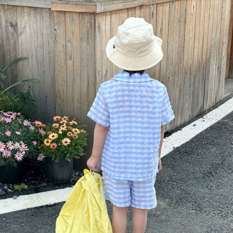 【BABY&KID】夏新作 ブルーチェックセットアップ、ワンピースSK072110