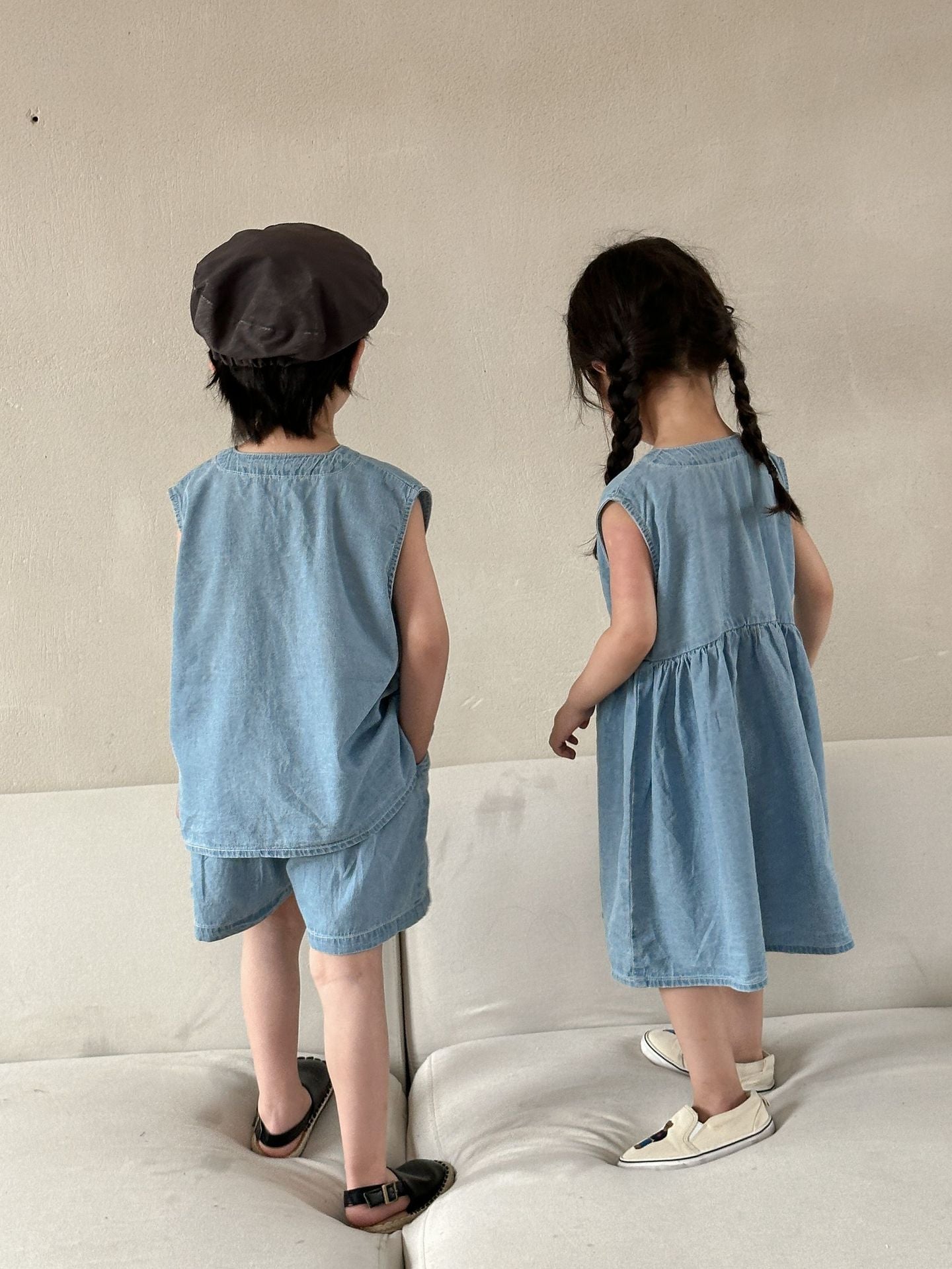 【BABY&KID】夏新作 Vネックデニムセット、ワンピースSK063012