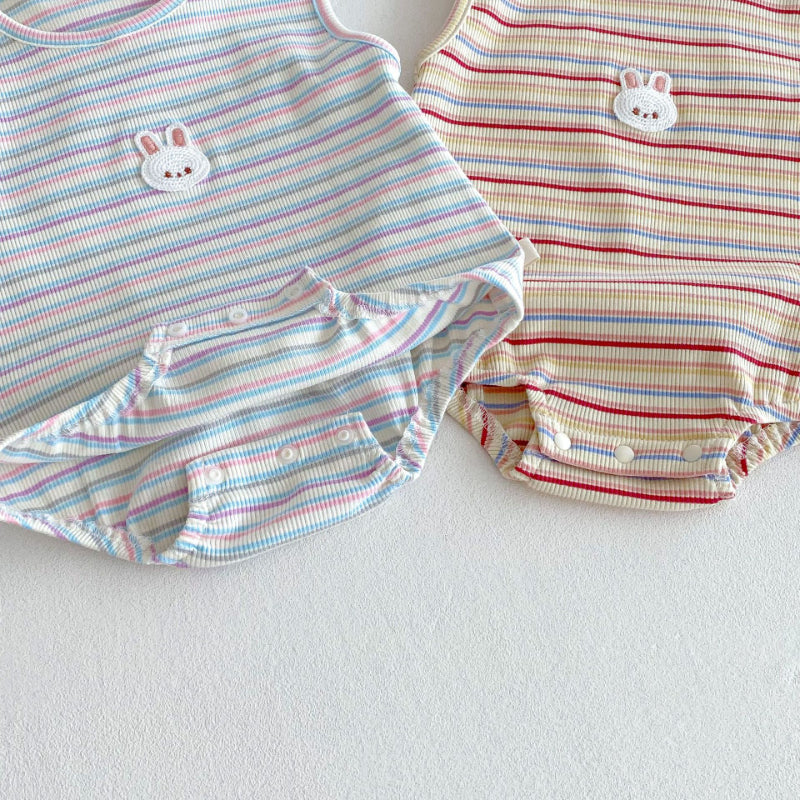 【BABY】夏新作 ウサギボーダーノースリーブロンパースSK072014
