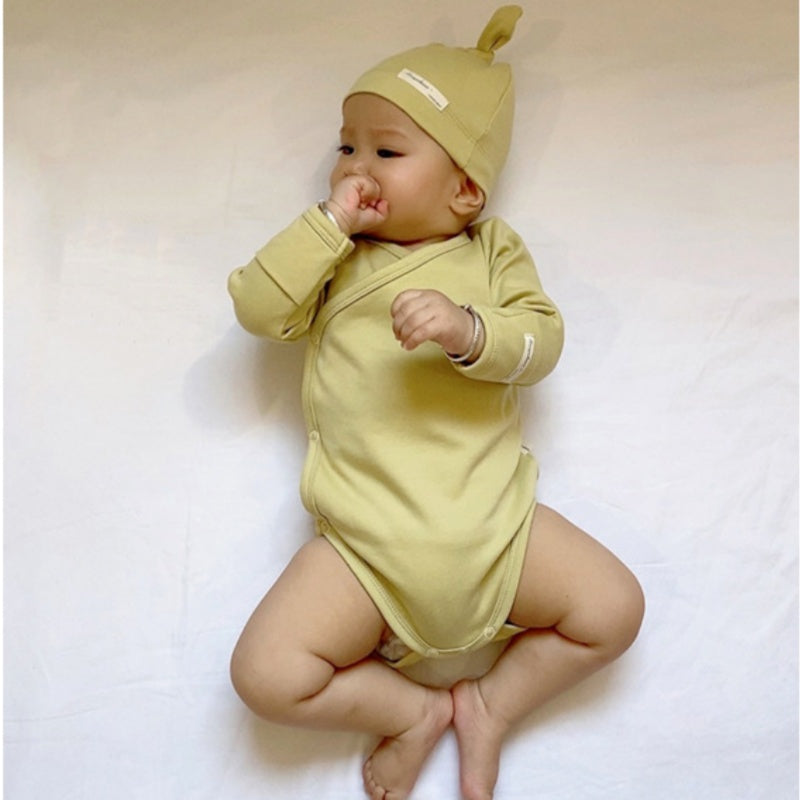 【BABY】北欧風コットンサイドボタンロンパース&帽子SK102320
