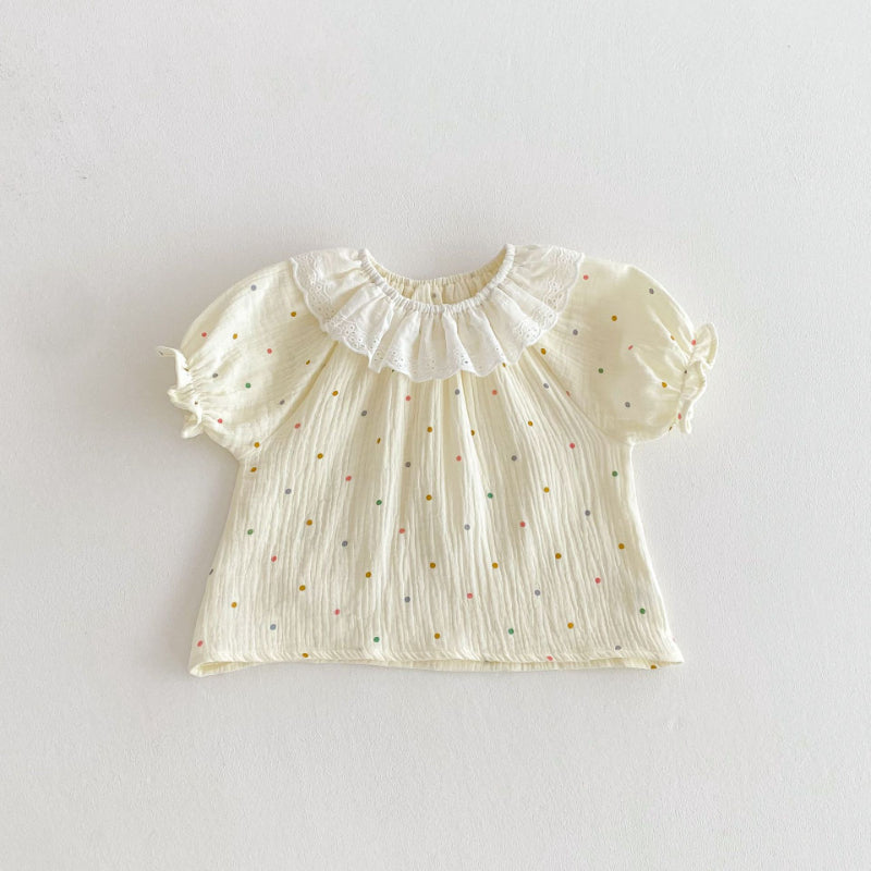 【BABY&KID】夏新作 ドットレース襟セットアップSK090323