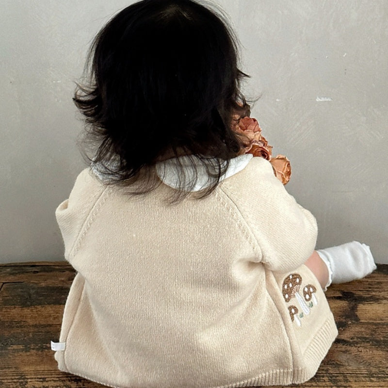 【BABY】きのこ刺繍サロペットロンパース、カーディガンSK101814