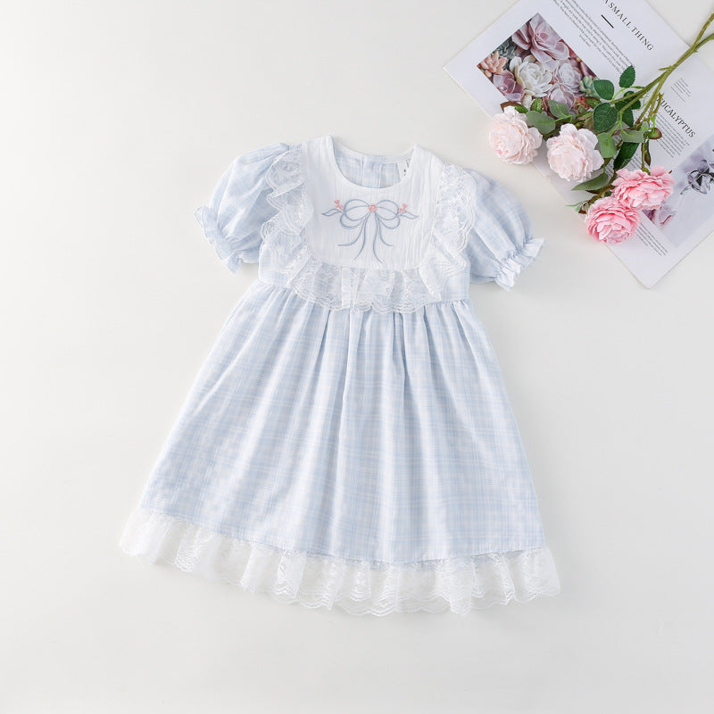 【BABY&KID】夏新作 レース切り替えチェックワンピースSKO71103