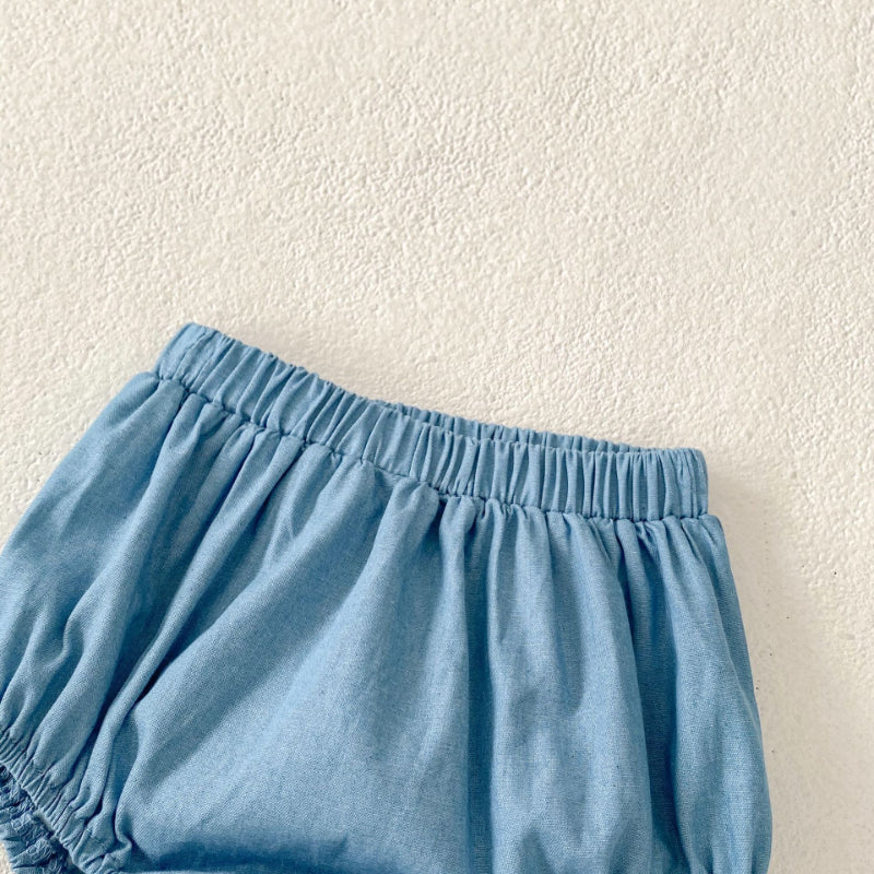 【BABY】夏新作 デニム刺繍トップス&ショーツセットアップSK071915