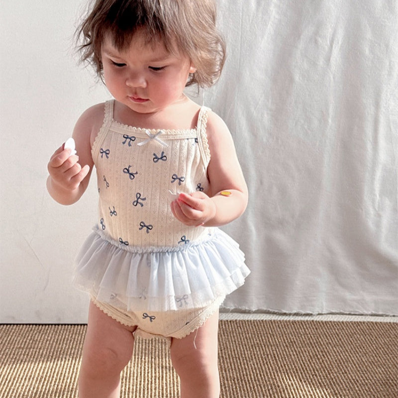 【BABY】夏新作 北欧風ハート、蝶結び柄キャミロンパースSKO71513