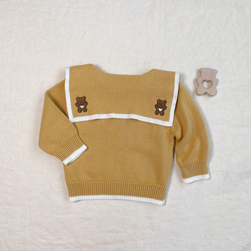 【BABY】くま刺繍ビッグカラーニットカーディガンSK101536