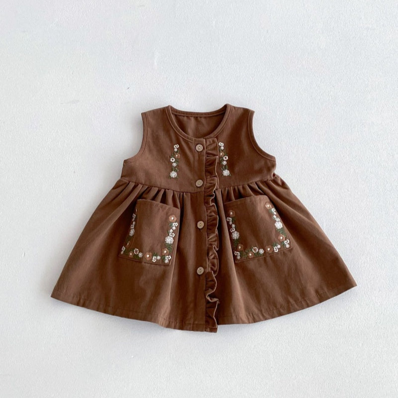 【BABY&KID】花刺しゅう入り丸襟トップス、ノースリーブワンピースSK050807