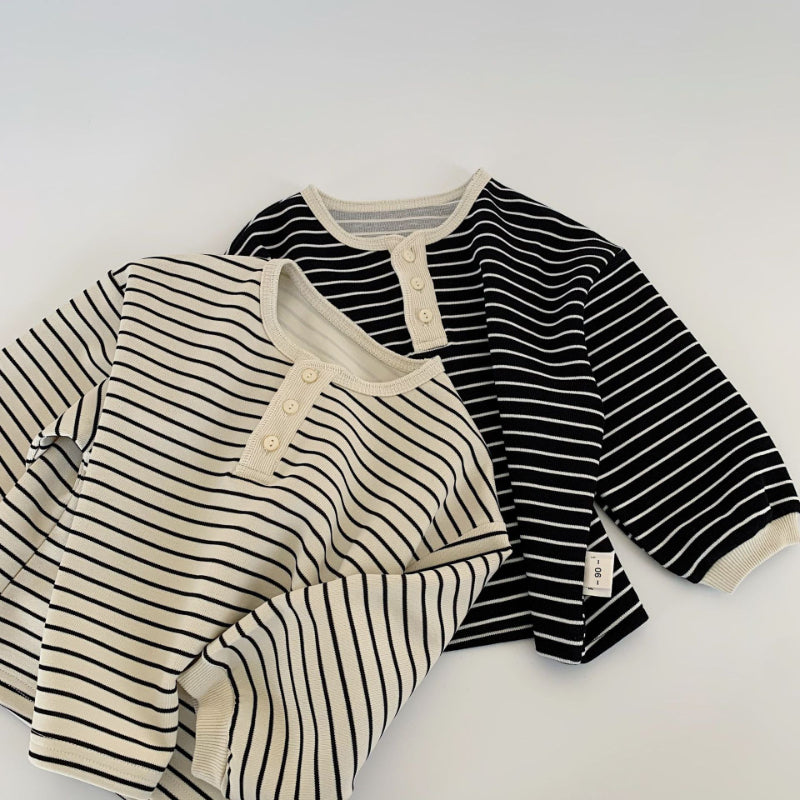 【BABY&KID】胸元スリット入りストライプ長袖SK100518