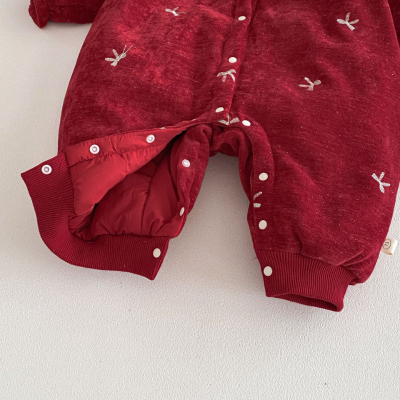 【BABY】冬新作蝶結び刺繍あったかカバーオールSK103001