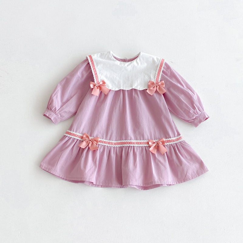 【BABY&KID】学院風カラー蝶結びワンピースSK011025
