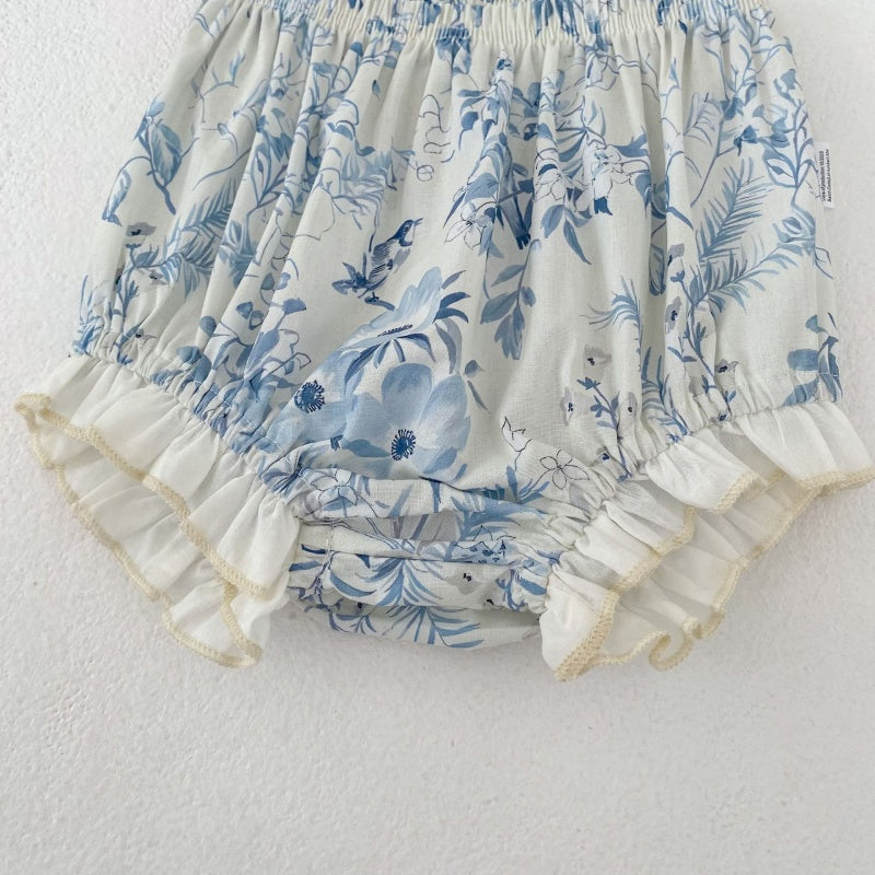【BABY&KID】夏新作 ラウンドネックフリルスリーブ小花柄セットアップSK104928
