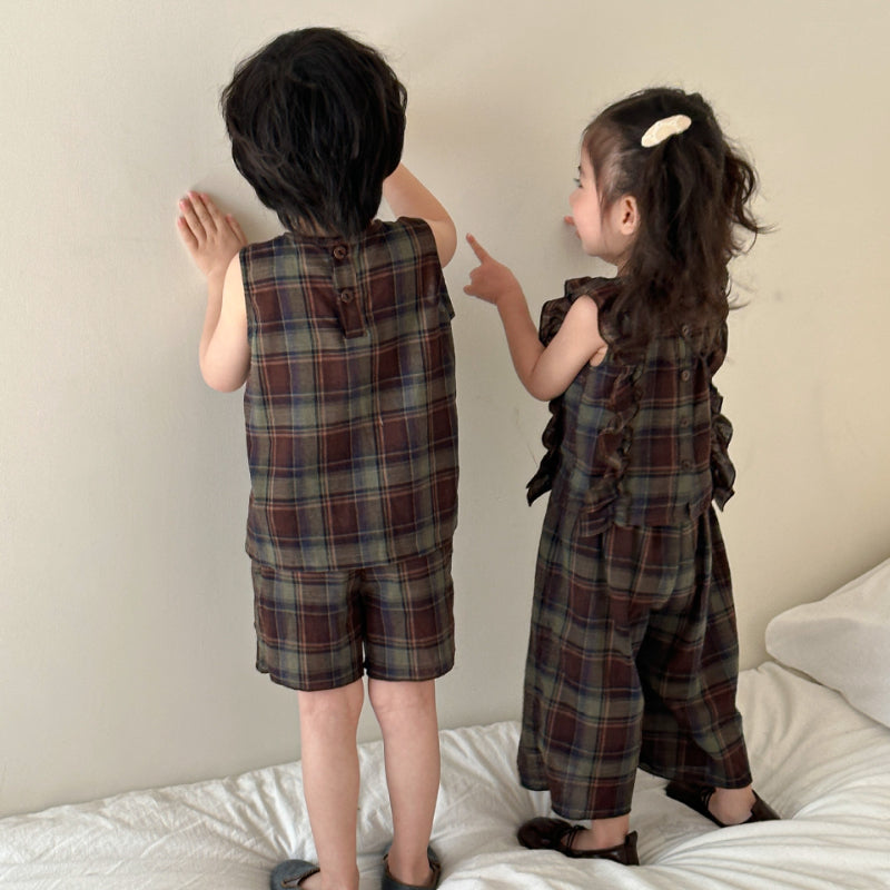 【BABY&KID】夏新作 レトロチェックノースリーブセットアップSK063025