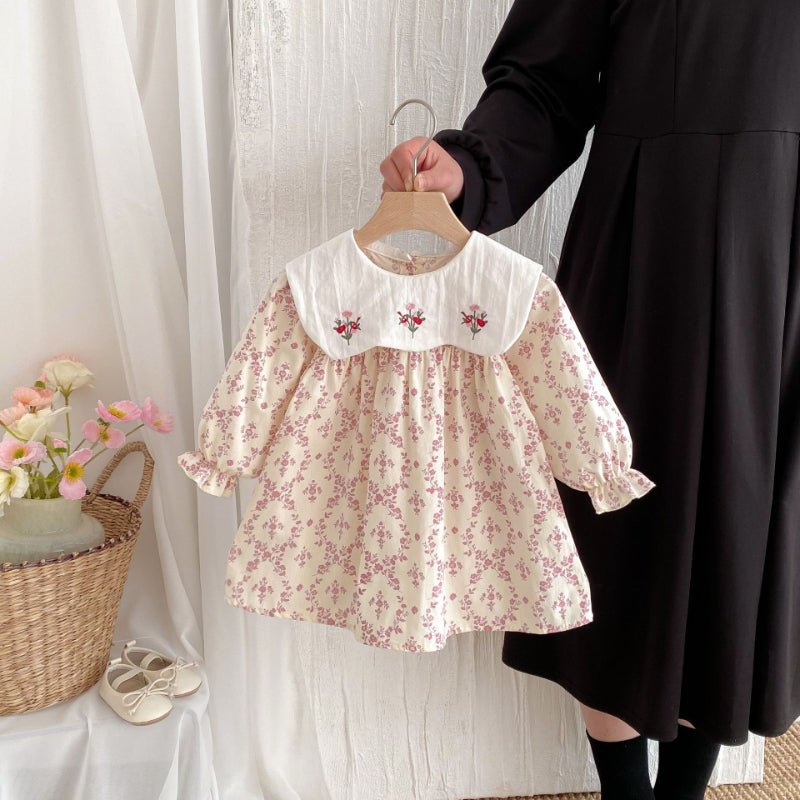 【BABY&KID】韓国風ドールカラー刺繍ワンピースSK011023