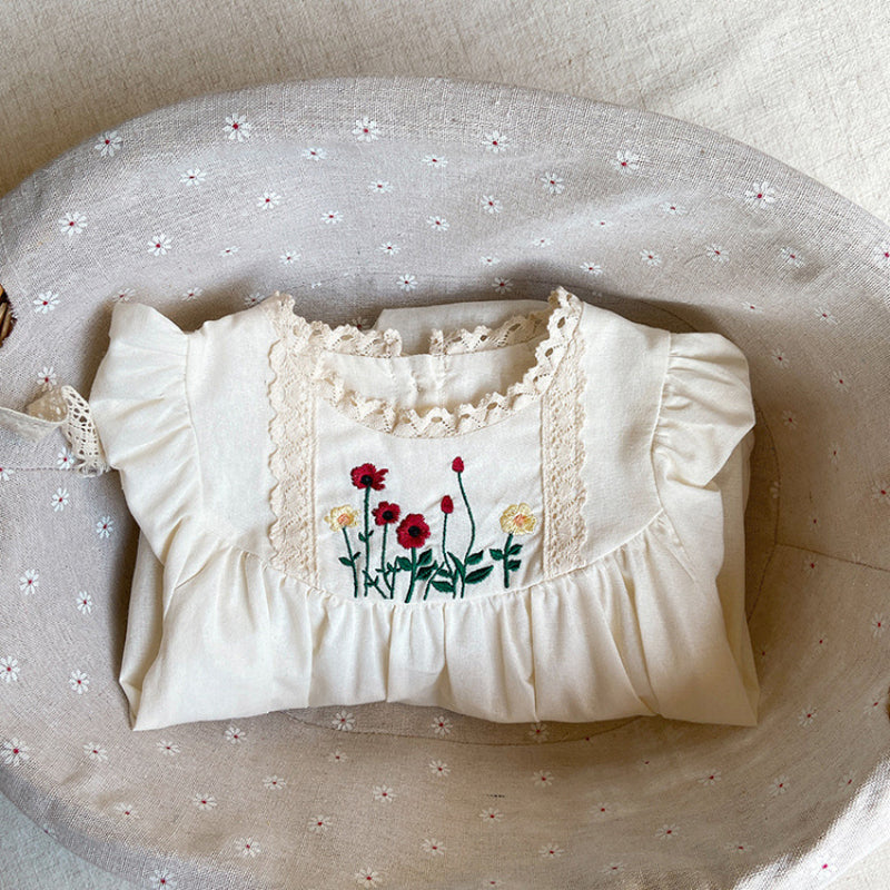 【BABY】花柄刺繍ロンパースSK101501
