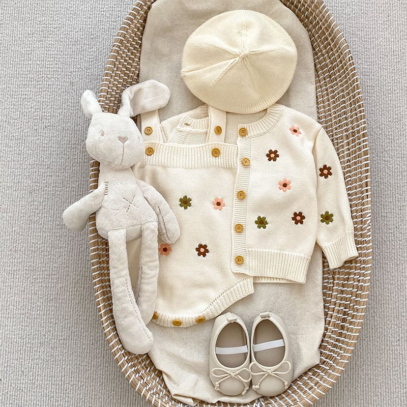 【BABY&KID】ミニマリズム花柄ニットカーディガンORロンパースSK11327