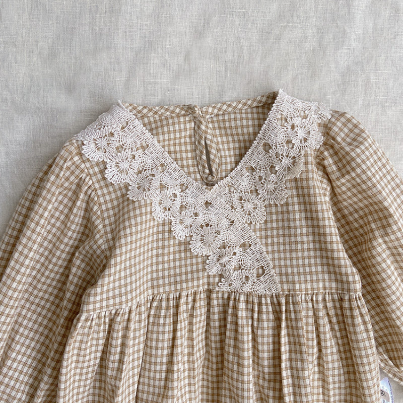 【BABY】VネックフリルチェックロンパースSK100107