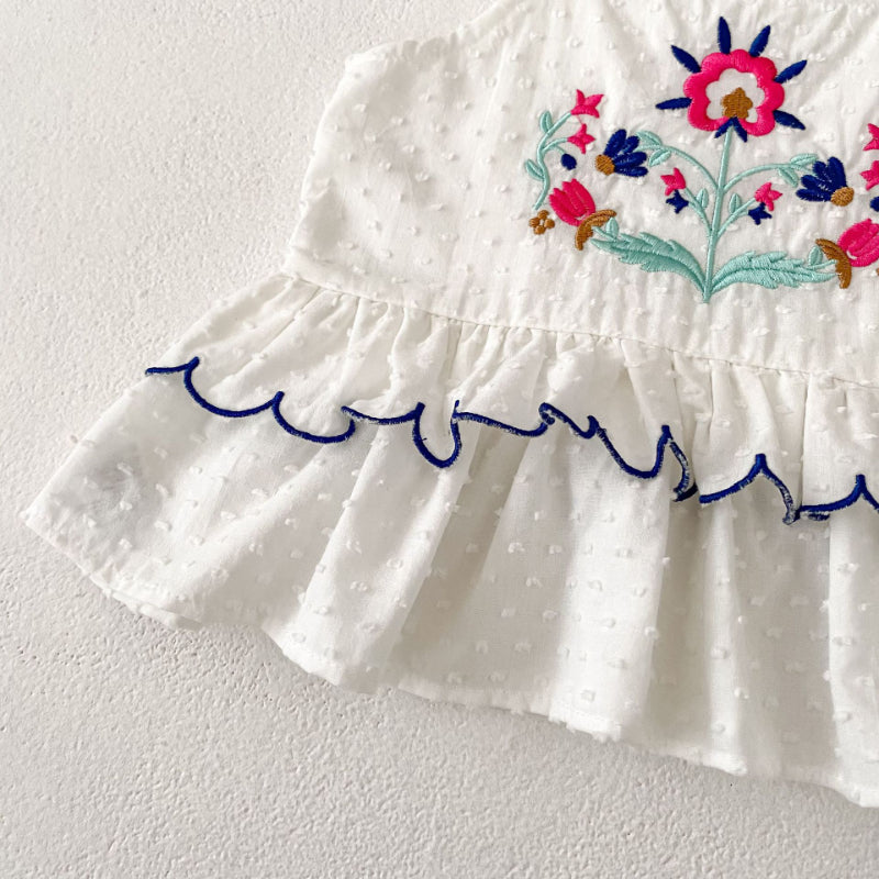 【BABY&KID】夏新作 フラワー刺繍キャミセットアップSK081608