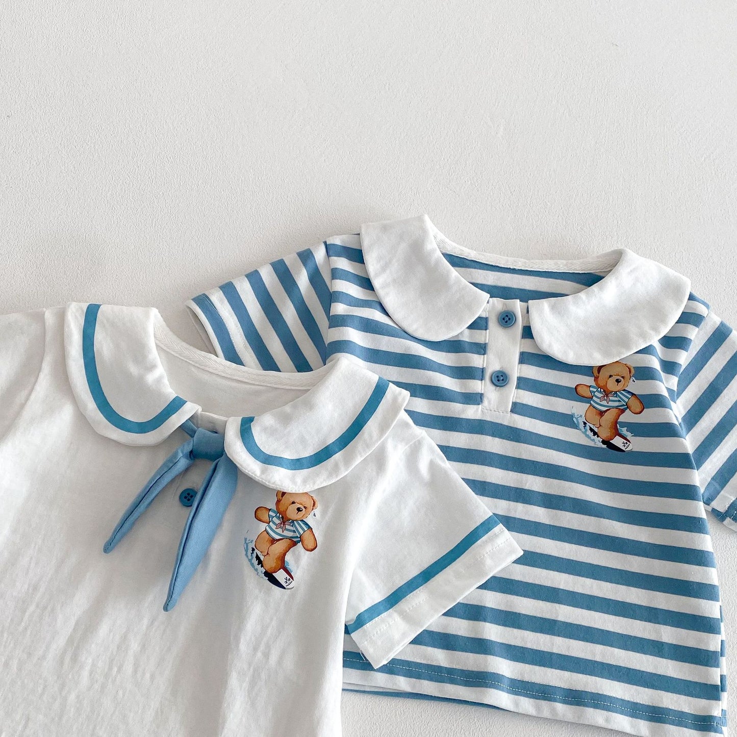 【BABY&KID】夏新作 クマ柄セーラー風セットアップSK061808