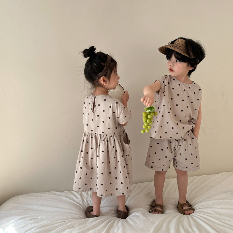 【BABY&KID】夏新作 ノースリーブドットセットアップ、ワンピースSK072109